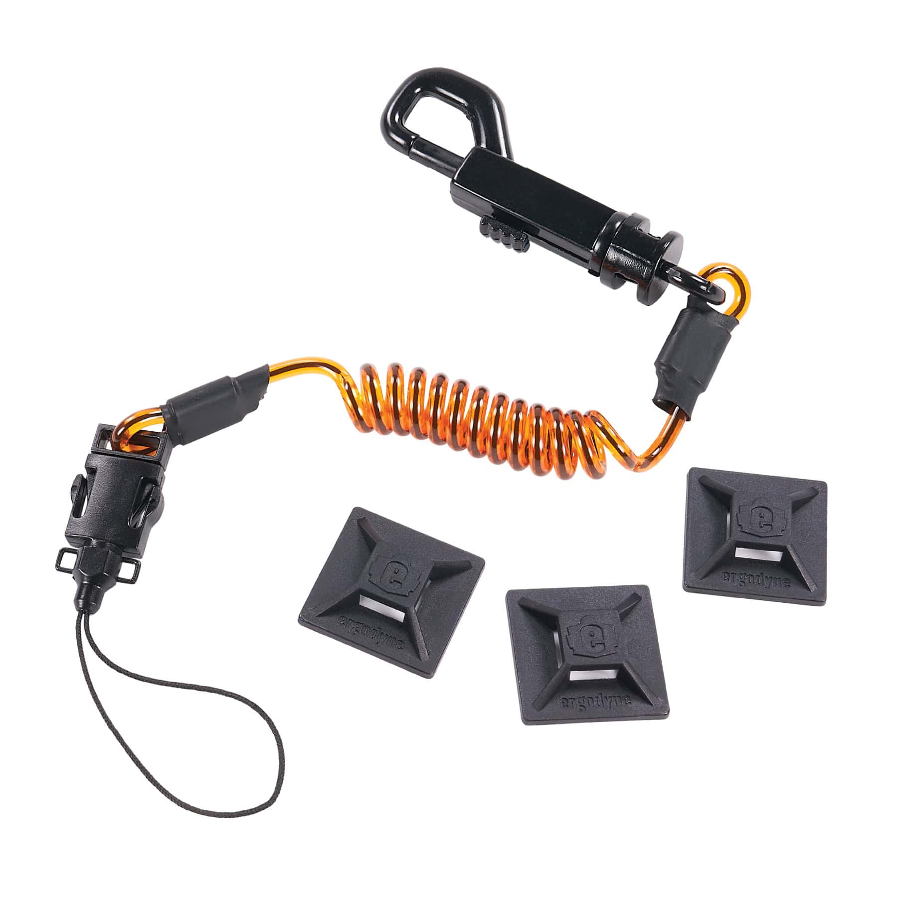 Ergodyne Squids 3151 Coil Lanyard Swivel Hook & Detachable Loop plus Mini Adhesive Mount from GME Supply