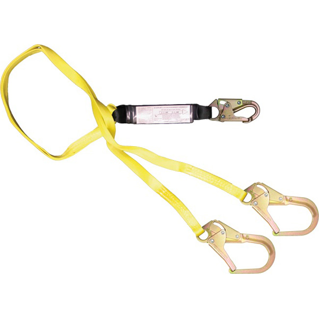 French Creek Dual Leg 4 Foot 1 Inch Web Heavy Duty Lanyard with Snap and 2.5 Inch Steel Rebar Hook from GME Supply