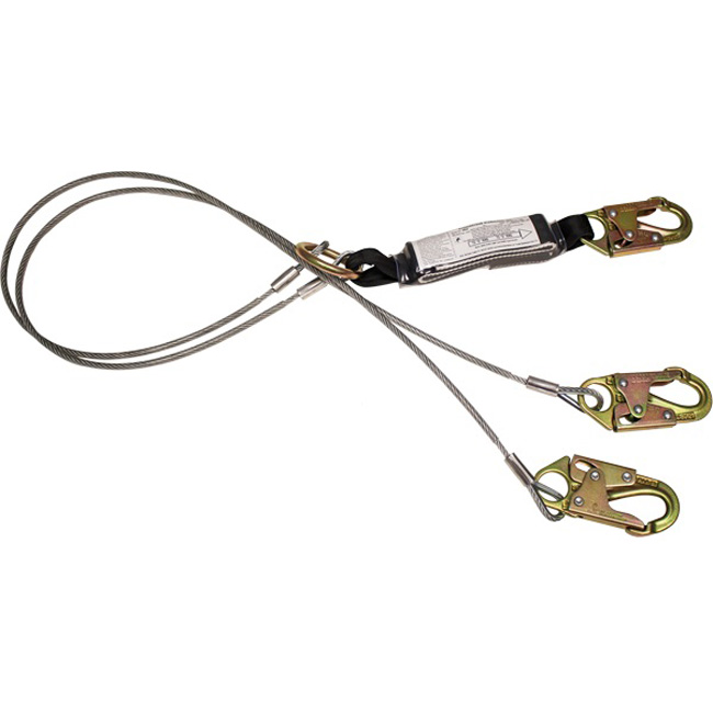French Creek Dual Leg Six Foot Wire Rope Shock Absorbing Lanyard with Snap Hooks from GME Supply