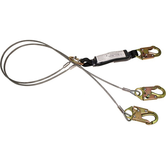 French Creek Dual leg Six Foot Wire Rope Kevlar Shock Absorbing Lanyard with Snap Hook from GME Supply