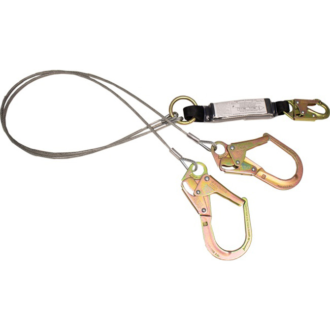 French Creek 7/32 Inch Cable Dual Leg Six Foot Lanyard with Snap Hook and 2.5 Inch Rebar Hook from GME Supply